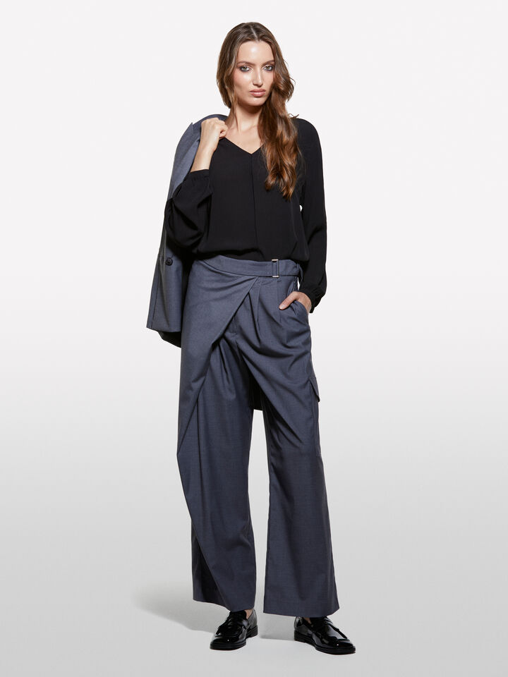 Gray sarong trousers - women's palazzo trousers - Dark Gray | Sisley image number 1